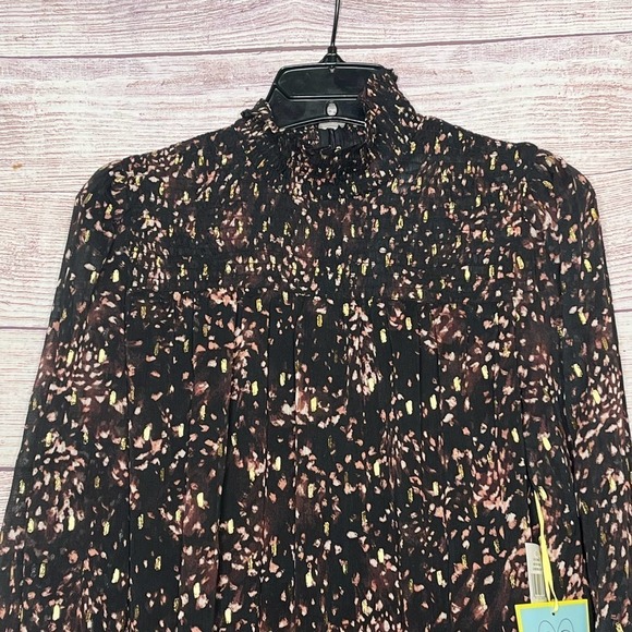 CeCe Pintuck Yoke Smocked Waist Party Holiday Mock Neck Dress Medium New - Picture 5 of 13